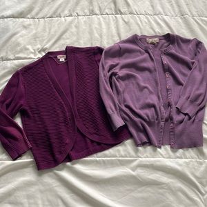 Pair of Purple Cardigans, 3/4 sleeve size M